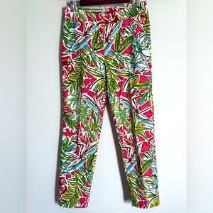 Slim-Sation Bright Tropical Pull On Straight Leg Ankle Pants Size 10